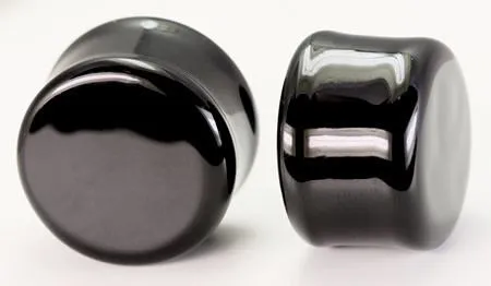 FLAT PLUGS Black Glass Ear Gauge Jewelry Price Per 1 Painful Pleasures Anal
