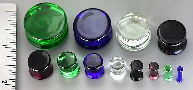 FLAT PLUGS Black Glass Ear Gauge Jewelry Price Per 1 Painful Pleasures Anal