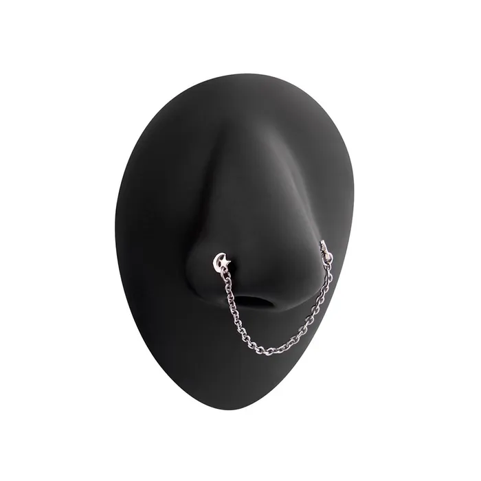 Male Sex Toys 20g 14 Rhodium Plated Star and Moon Nose Bones with Chain Painful Pleasures