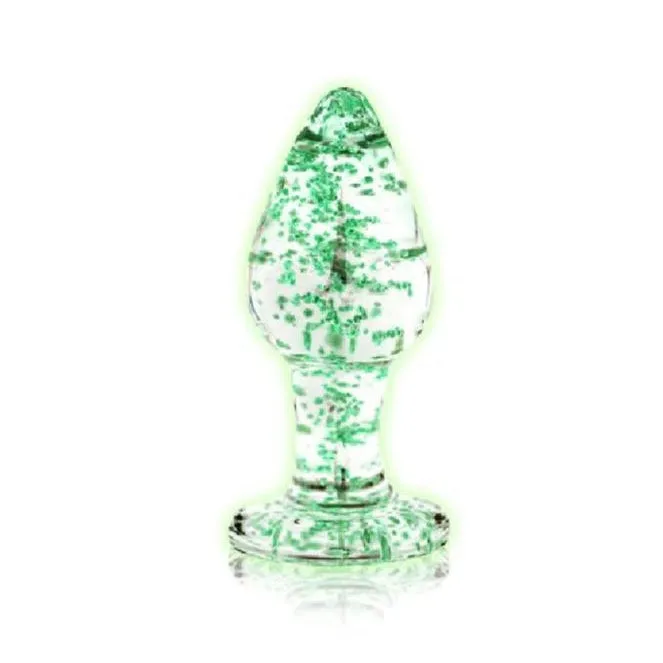 Male Sex Toys Shots Glow in the Dark Glass Anal Plug Medium