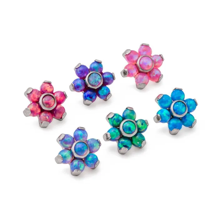 Male Sex Toys Tilum Tilum 14g12g Internally Threaded Titanium Opal Flower Top with Opal Center Choose Jewel Color Price Per 1