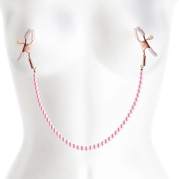NS Novelties Pink Faux Pearl Chain Nipple Clamps Vibrators
