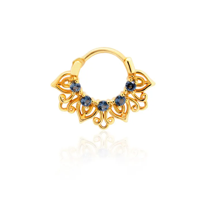 Painful Pleasures 16g PVD Gold Smoke Blue Jeweled Petals Septum Clicker Vibrators Painful Pleasures 16g PVD Gold Smoke Blue Jeweled Petals Septum Clicker Vibrators
