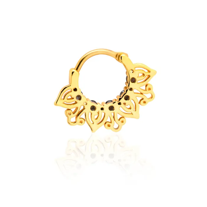 Painful Pleasures 16g PVD Gold Smoke Blue Jeweled Petals Septum Clicker Vibrators