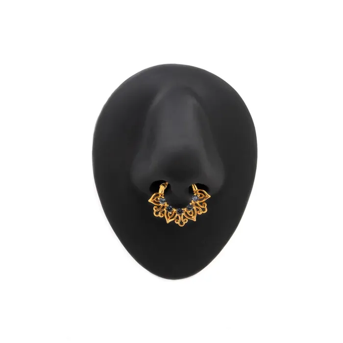 Painful Pleasures 16g PVD Gold Smoke Blue Jeweled Petals Septum Clicker Vibrators
