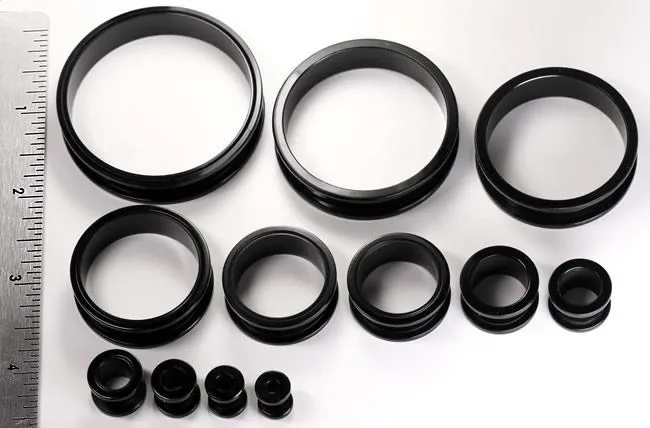 Painful Pleasures Anal Black Acrylic Threaded Tunnel 6g up to 2 Price Per 1
