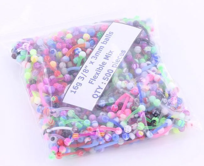 Painful Pleasures Dildos 16g 38 Eyebrow PTFE Bent Barbells with Acrylic Balls Price Per 500