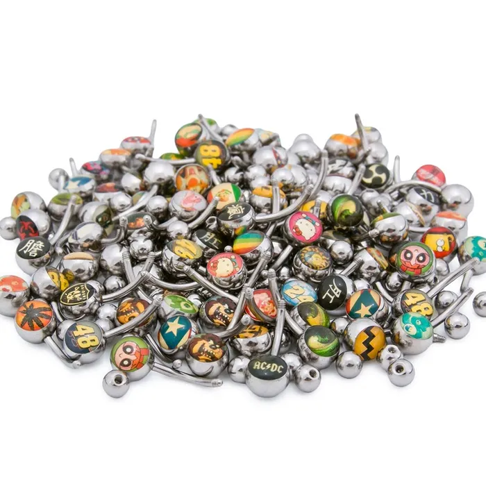 Painful Pleasures Female Sex Toys 14g 716 Mixed Logo Belly Button Jewelry Pictures Words Price Per 10
