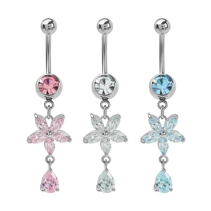 Painful Pleasures Vibrators 14g 716 Flower Dangle Tear Drop Navel Jewelry