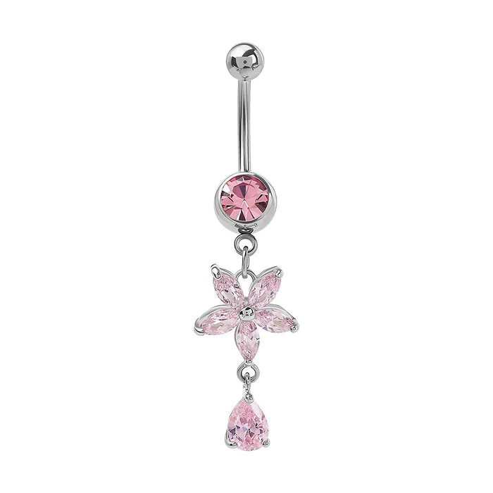 Painful Pleasures Vibrators 14g 716 Flower Dangle Tear Drop Navel Jewelry