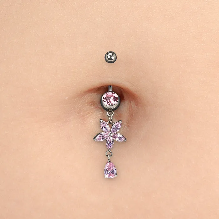 Painful Pleasures Vibrators 14g 716 Flower Dangle Tear Drop Navel Jewelry