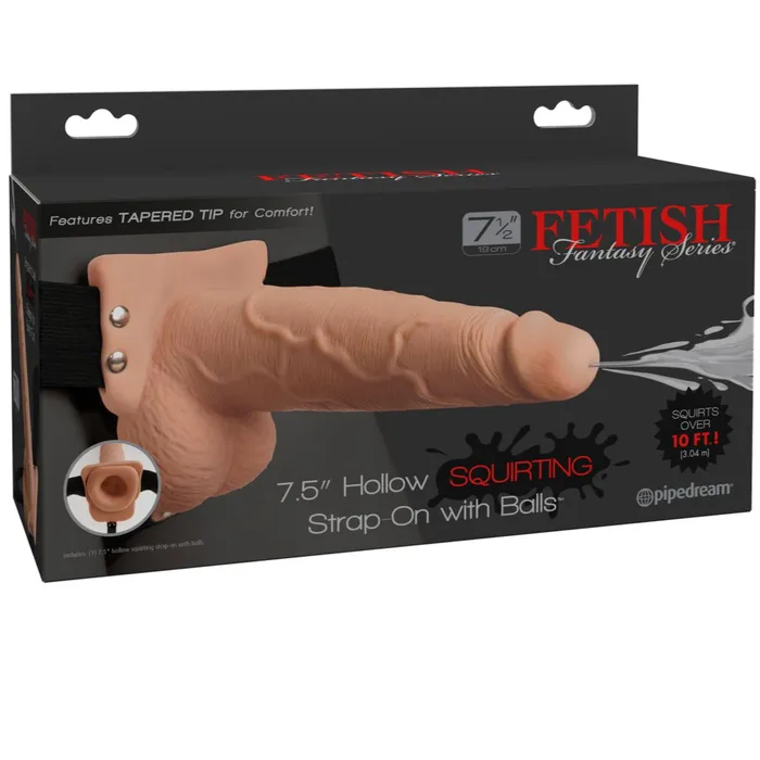 Pipedream Products Female Sex Toys Fetish Fantasy Hollow Squirting Dildo 75 Inch wBalls Strapon Harness Vanilla