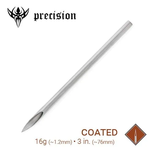 Precision Needles Anal 16g Sterilized 3 Coated Piercing Needles Box of 100