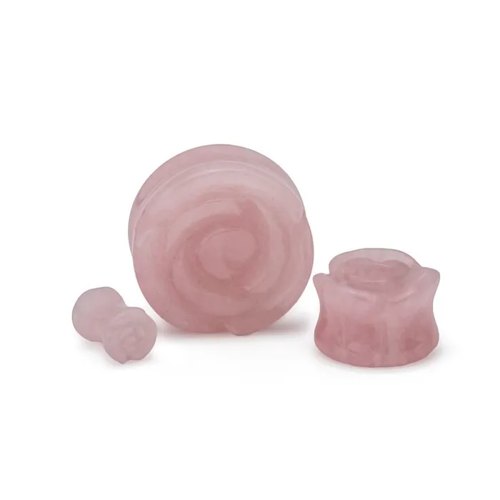 Rose Quartz Stone Plug with Carved Rose Front 2g to 1 Price Per 1 Painful Pleasures Male Sex Toys