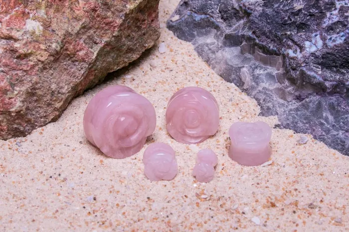 Rose Quartz Stone Plug with Carved Rose Front 2g to 1 Price Per 1 Painful Pleasures Male Sex Toys