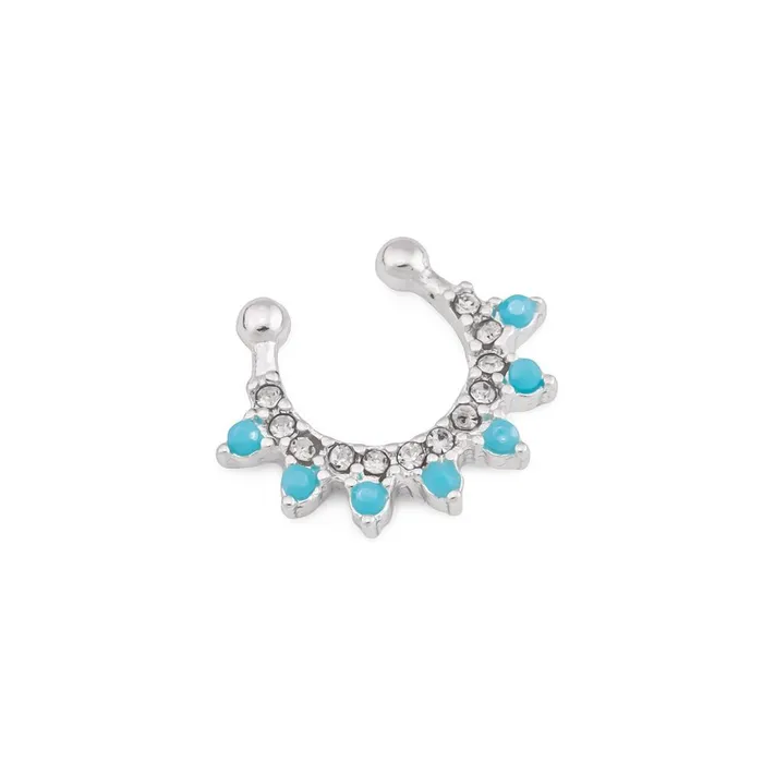 Silver Plated Synthetic Turquoise and Crystal ClipOn Septum Ring Painful Pleasures Male Sex Toys Silver Plated Synthetic Turquoise and Crystal ClipOn Septum Ring Painful Pleasures Male Sex Toys