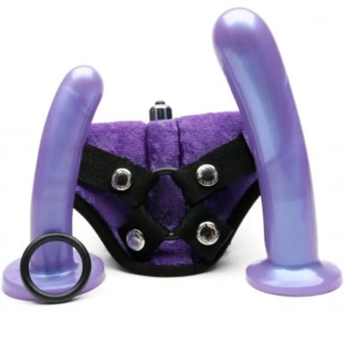 Tantus Bend Over Intermediate 2 Dildos Vibrating Strapon Harness Purple Female Sex Toys Tantus Bend Over Intermediate 2 Dildos Vibrating Strapon Harness Purple Female Sex Toys