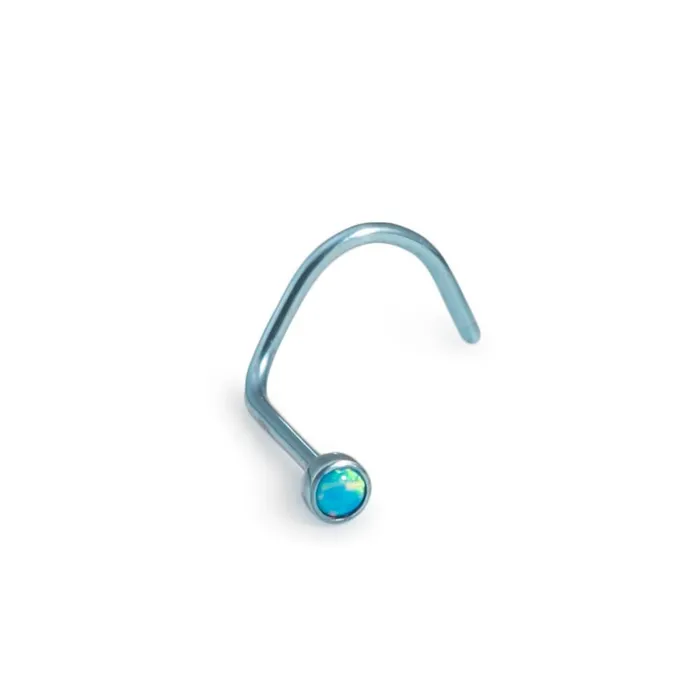 Tilum Anal Tilum 22g Titanium BezelSet Opal Nose Screw Right Bend Flat Back Style Nostril Jewelry