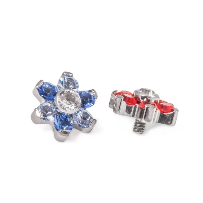 Tilum Male Sex Toys Tilum 14g12g Internally Threaded Titanium Jewel Flower Top with Crystal Center Choose Petal Jewel Color Price Per 1