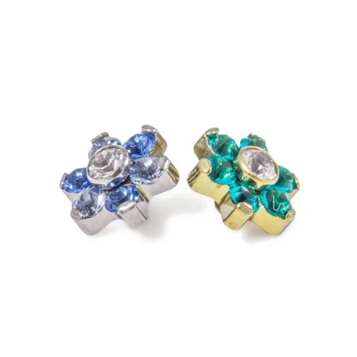 Tilum Male Sex Toys Tilum 14g12g Internally Threaded Titanium Jewel Flower Top with Crystal Center Choose Petal Jewel Color Price Per 1