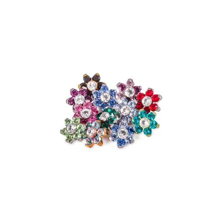 Tilum Male Sex Toys Tilum 14g12g Internally Threaded Titanium Jewel Flower Top with Crystal Center Choose Petal Jewel Color Price Per 1