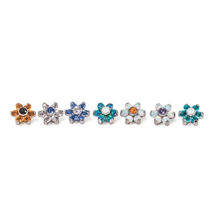 Tilum Male Sex Toys Tilum 14g12g Internally Threaded Titanium Jewel Flower Top with Crystal Center Choose Petal Jewel Color Price Per 1