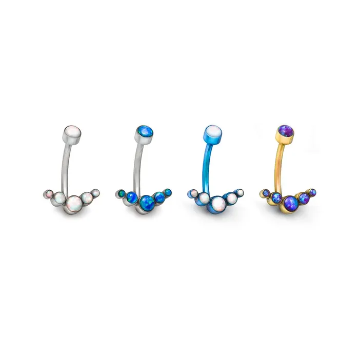 Tilum Male Sex Toys Tilum 14g 716 Crescent Opal Cluster Titanium Belly Button Ring