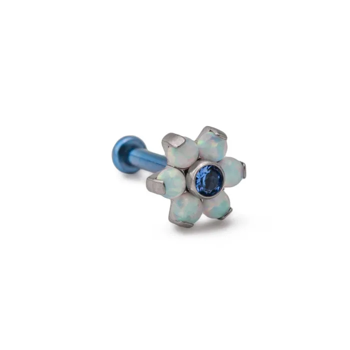 Tilum Male Sex Toys Tilum 18g16g Internally Threaded Titanium Opal Flower Top with Jewel Center Price Per 1