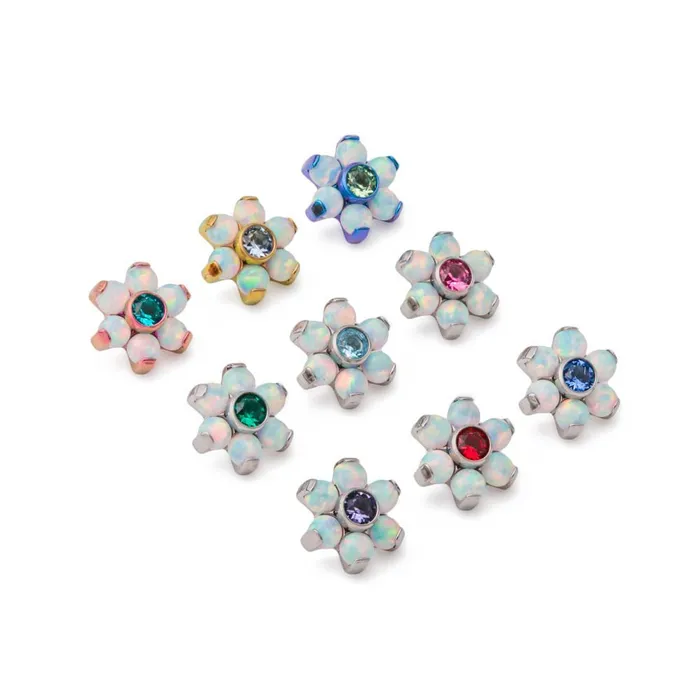 Tilum Male Sex Toys Tilum 18g16g Internally Threaded Titanium Opal Flower Top with Jewel Center Price Per 1