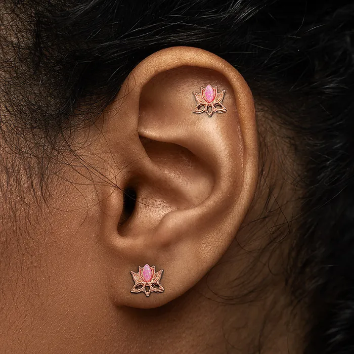 Tilum Tilum 16g 516 Straight Barbell with Rose Gold PVD Coating and Pink Opal Lotus Flower Charm Price Per 1 Vibrators