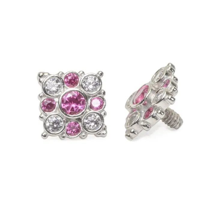 Tilum Vibrators Tilum 14g12g Internally Threaded 14kt White Gold Effloresce Crystal and Pink Jeweled Top Price Per 1