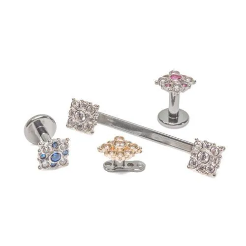Tilum Vibrators Tilum 14g12g Internally Threaded 14kt White Gold Effloresce Crystal and Pink Jeweled Top Price Per 1