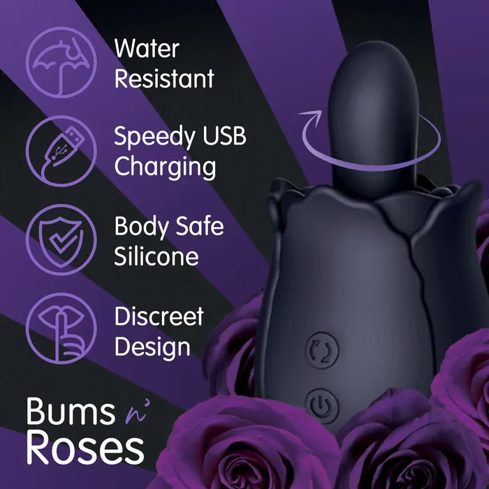 Vibrators Bums and Roses Powerful Rimming Tongue Vibrator Black Creative Conceptions