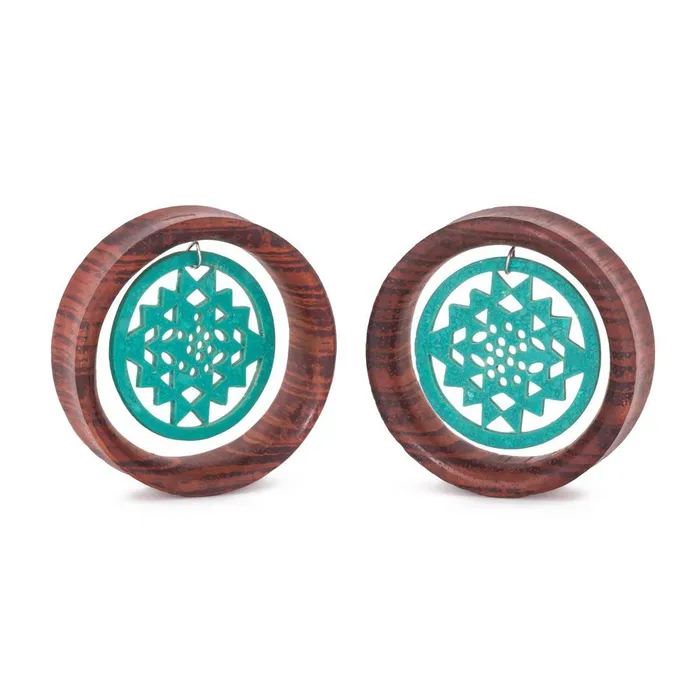 Vibrators Elementals Organics Dangling Turquoise Sri Yantra Red Tigerwood Tunnel 36mm50mm Price Per 1 Vibrators Elementals Organics Dangling Turquoise Sri Yantra Red Tigerwood Tunnel 36mm50mm Price Per 1
