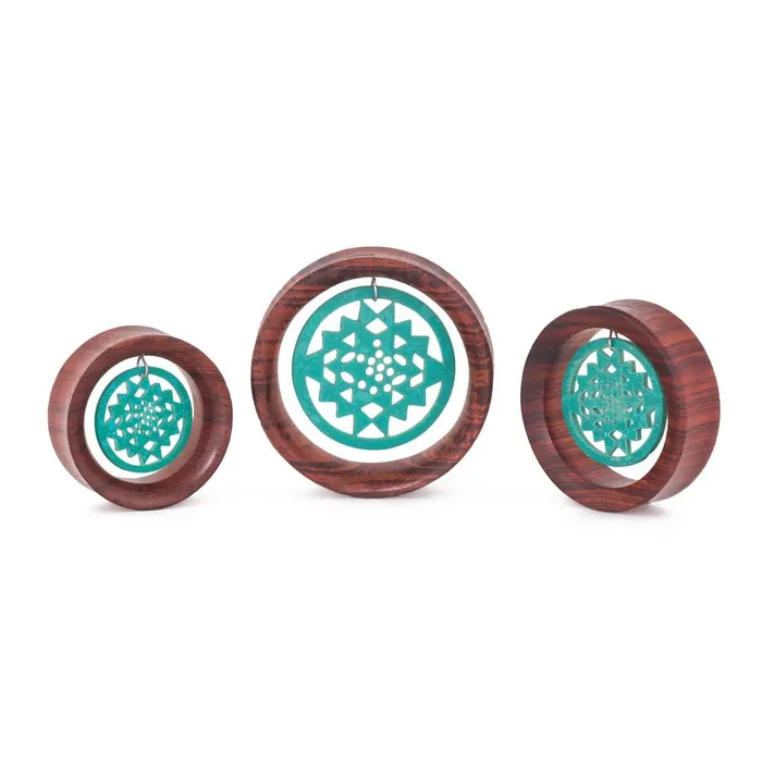 Vibrators Elementals Organics Dangling Turquoise Sri Yantra Red Tigerwood Tunnel 36mm50mm Price Per 1