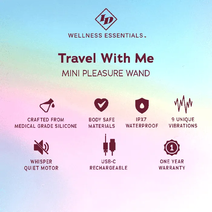 Vibrators ID Wellness Essentials Travel With Me Mini Pleasure Wand Blue Westridge Laboratories Inc