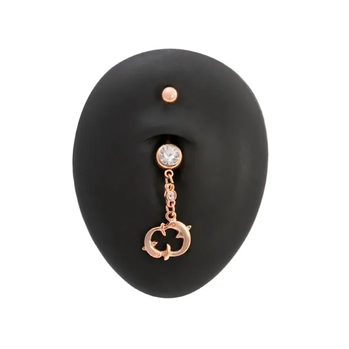 Vibrators Painful Pleasures 14g 716 PVD Rose Gold Jeweled Dolphin Dangle Belly Button Ring