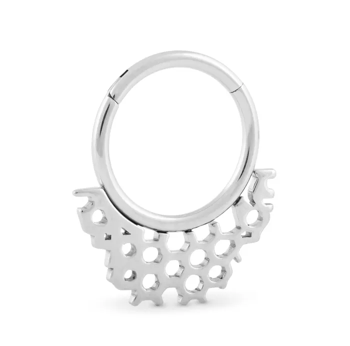 Vibrators Painful Pleasures 16g Asymmetrical Honeycomb Titanium Clicker Price Per 1 Vibrators Painful Pleasures 16g Asymmetrical Honeycomb Titanium Clicker Price Per 1