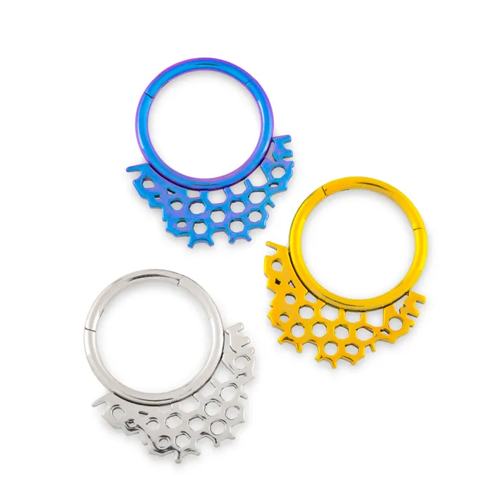 Vibrators Painful Pleasures 16g Asymmetrical Honeycomb Titanium Clicker Price Per 1
