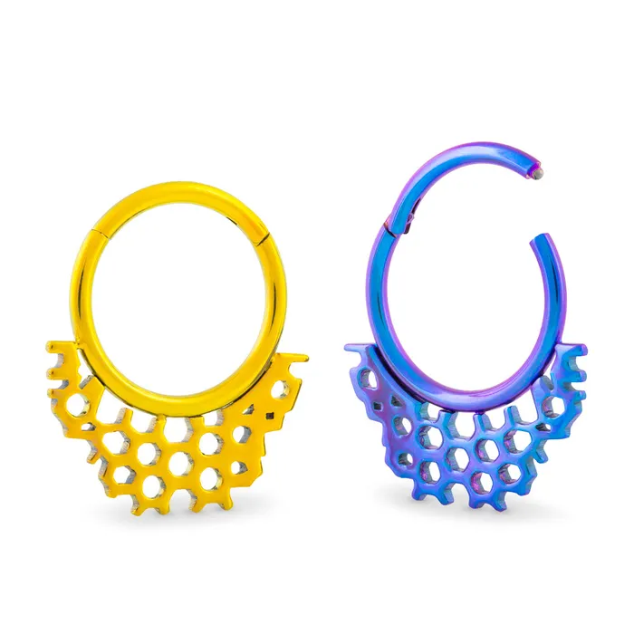 Vibrators Painful Pleasures 16g Asymmetrical Honeycomb Titanium Clicker Price Per 1