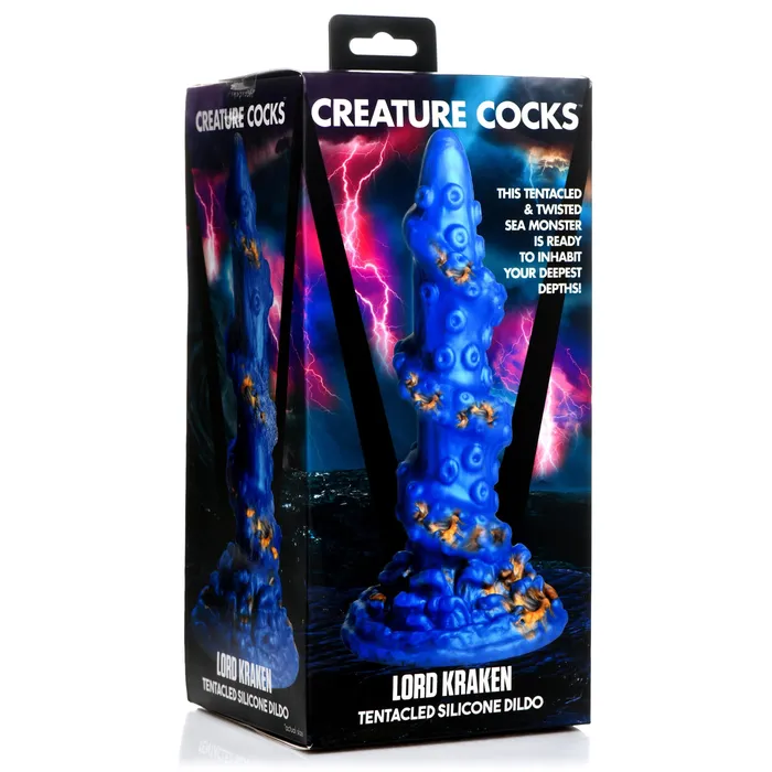 XR Brands Anal Lord Kraken Blue and Gold 85 Inch Silicone Dildo